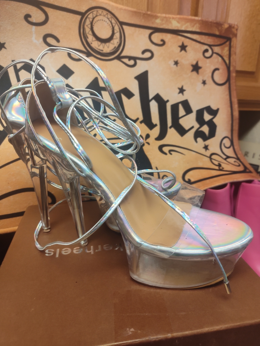 Holographic Silver High Heel Platform Sandals - Women